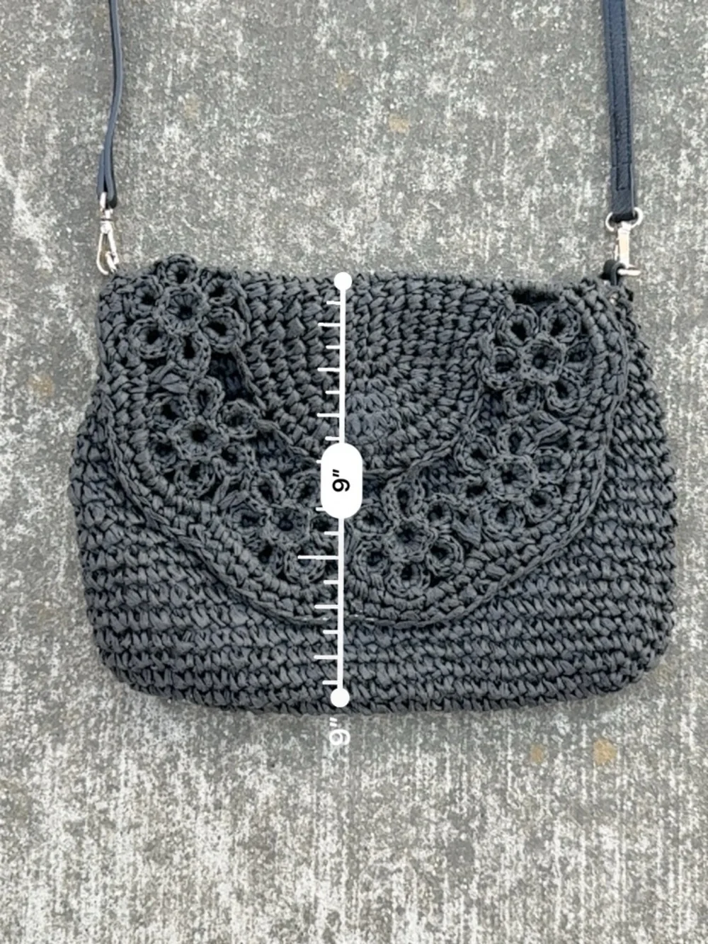 Woven Crochet Crossbody Bag in Navy